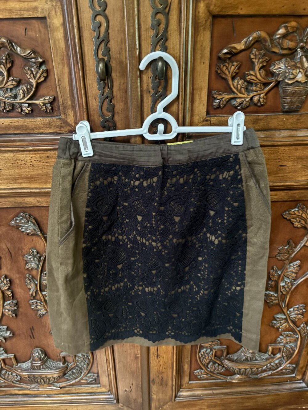 Anthropologie Maeve Size 6 Green Black Lace Overlay Pencil Skirt Whimsigoth.